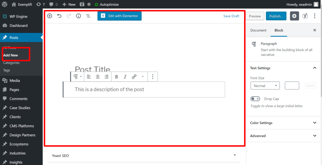 adding a post in wordpress