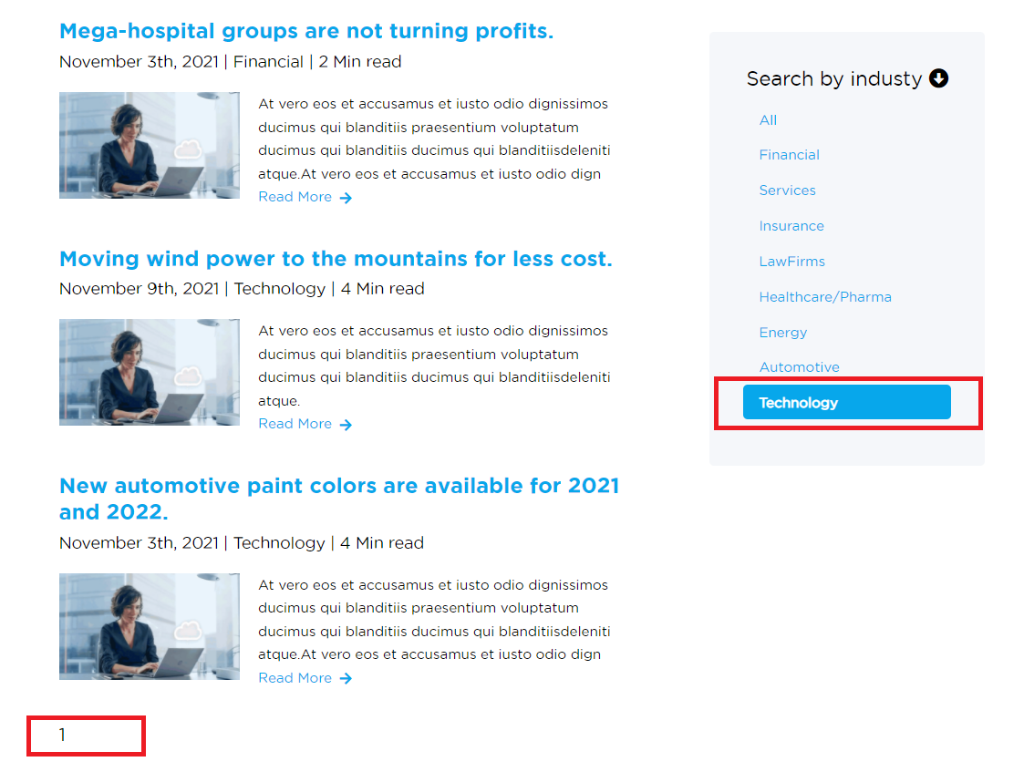 search page with technology section marked
