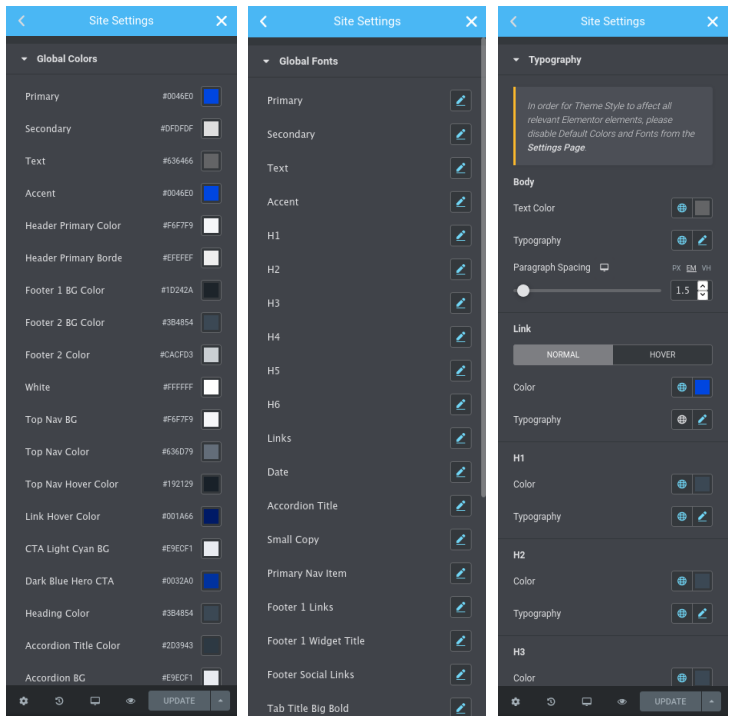Elementor Site Settings