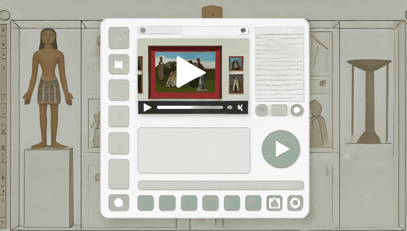 Video or image included in a page with museum background